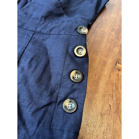Boden Dorothea Linen Blend Cropped Wrap Jumpsuit Navy Blue Sz 12R V-Neck Button - Picture 2 of 8